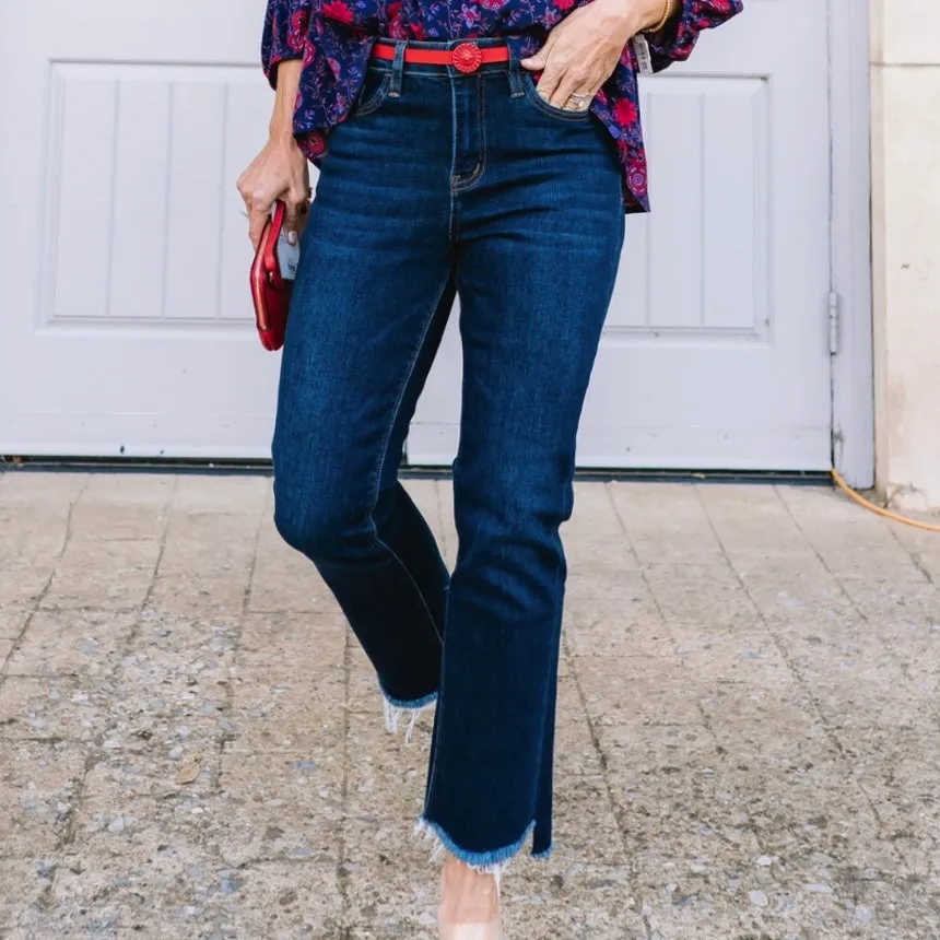 Shelby High Rise Raw Step Hem Crop Flare Jeans