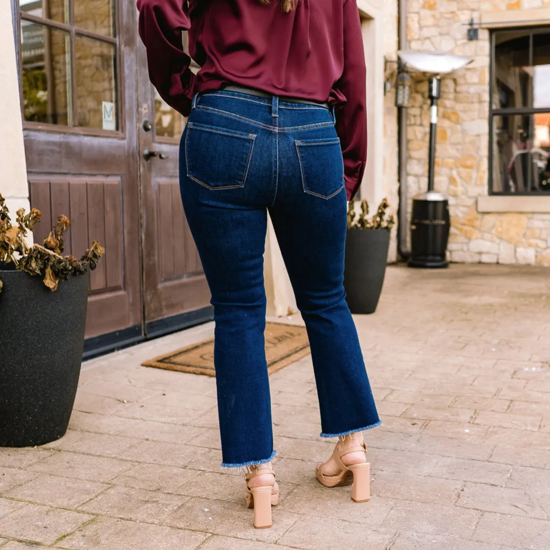 Shelby High Rise Raw Step Hem Crop Flare Jeans
