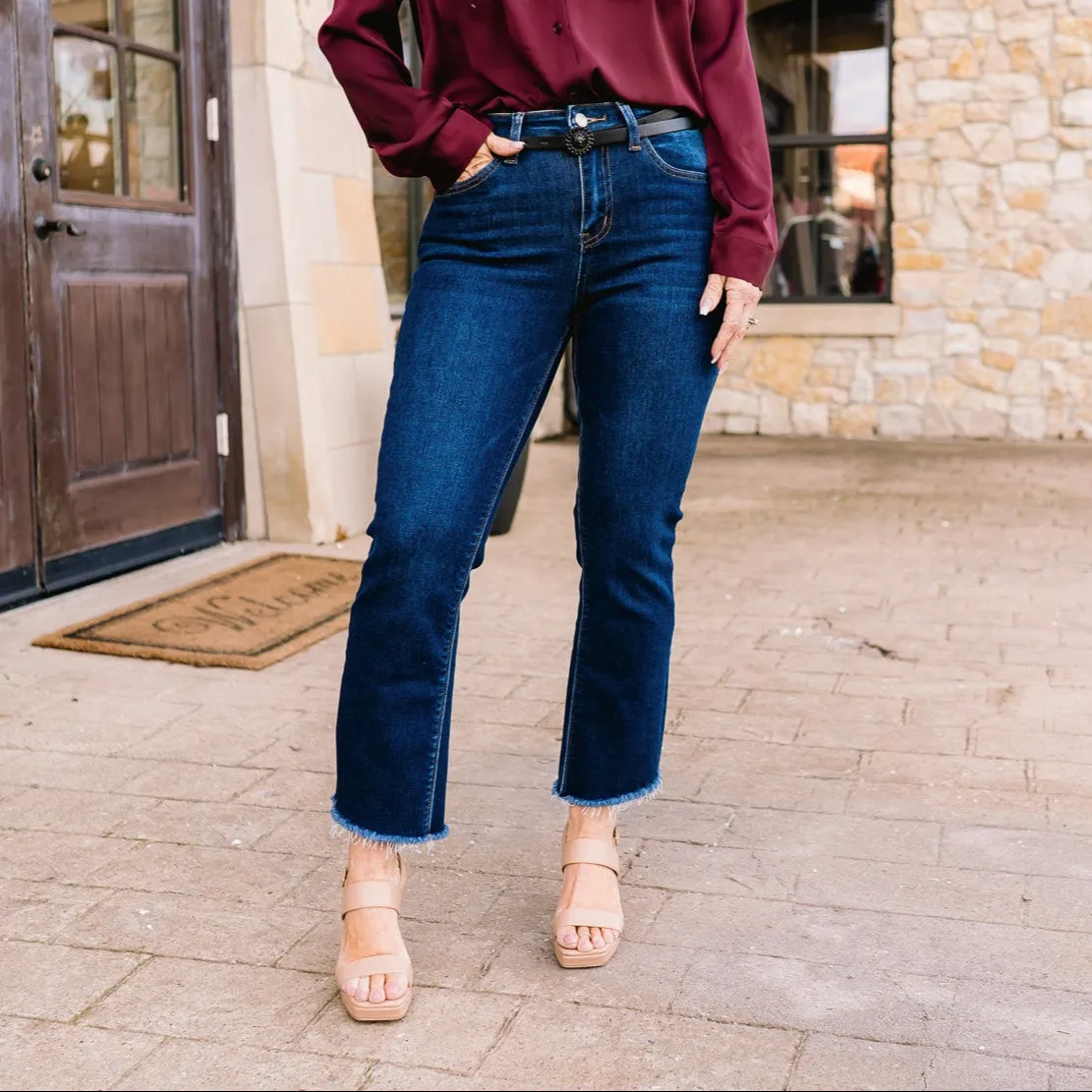 Shelby High Rise Raw Step Hem Crop Flare Jeans