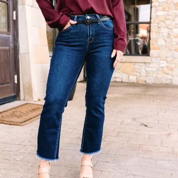 Shelby High Rise Raw Step Hem Crop Flare Jeans