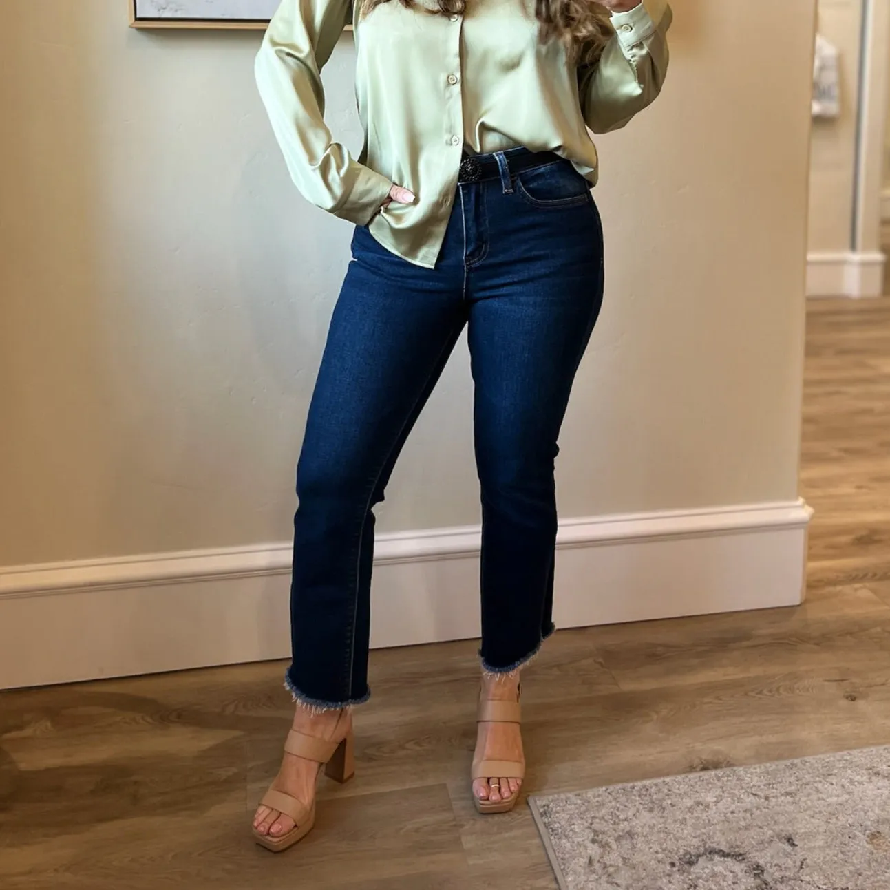 Shelby High Rise Raw Step Hem Crop Flare Jeans