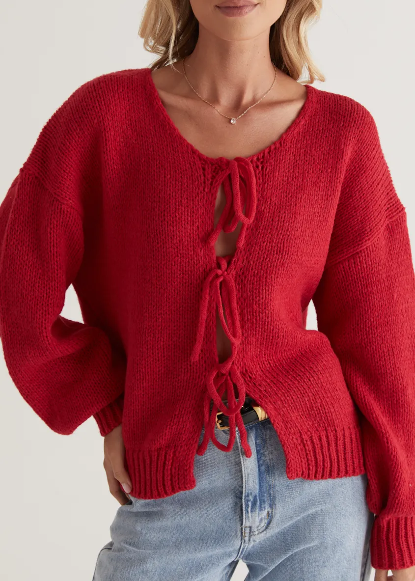 Shona Tie Sweater - Red