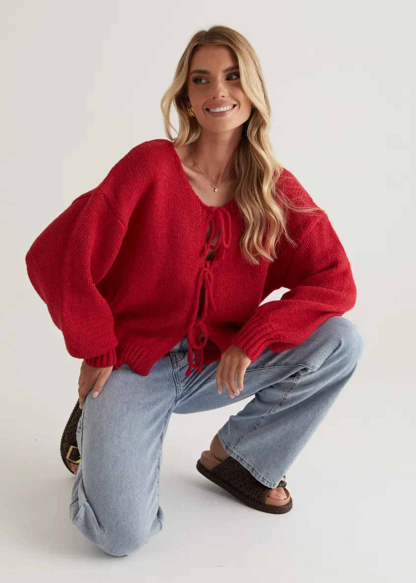 Shona Tie Sweater - Red