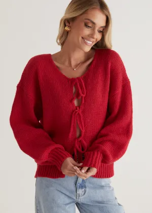 Shona Tie Sweater - Red