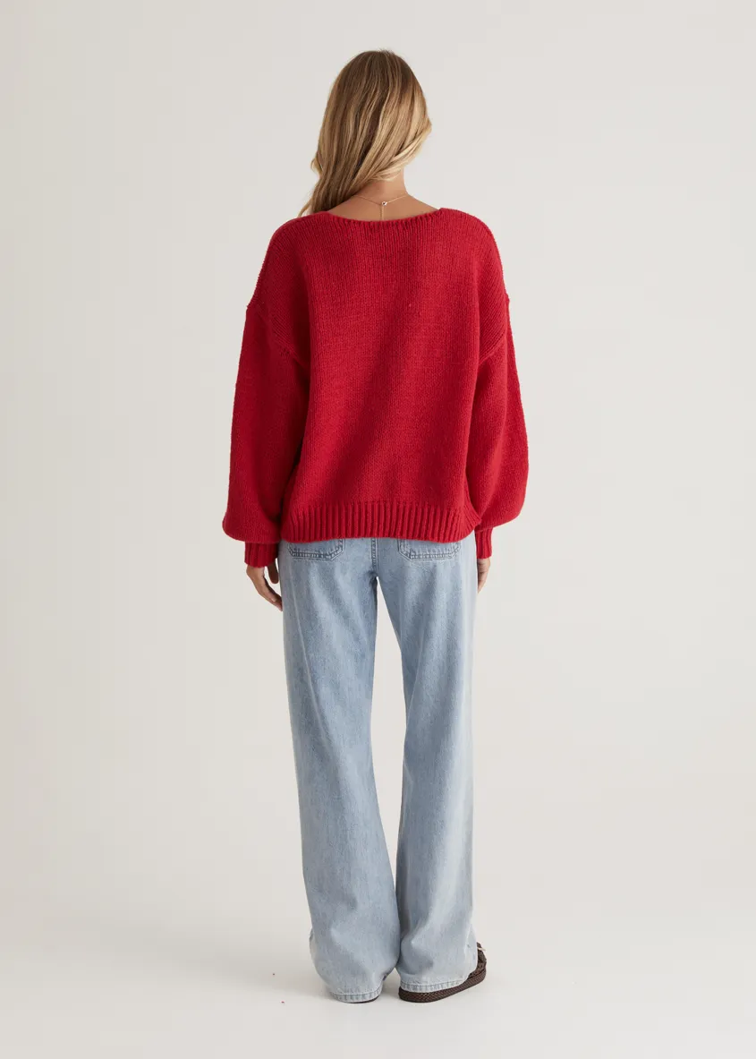 Shona Tie Sweater - Red