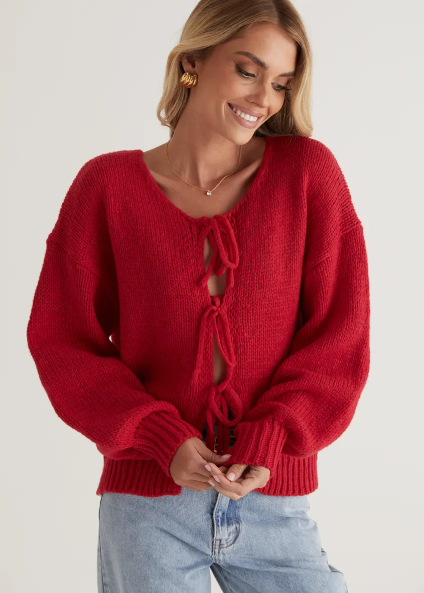Shona Tie Sweater - Red