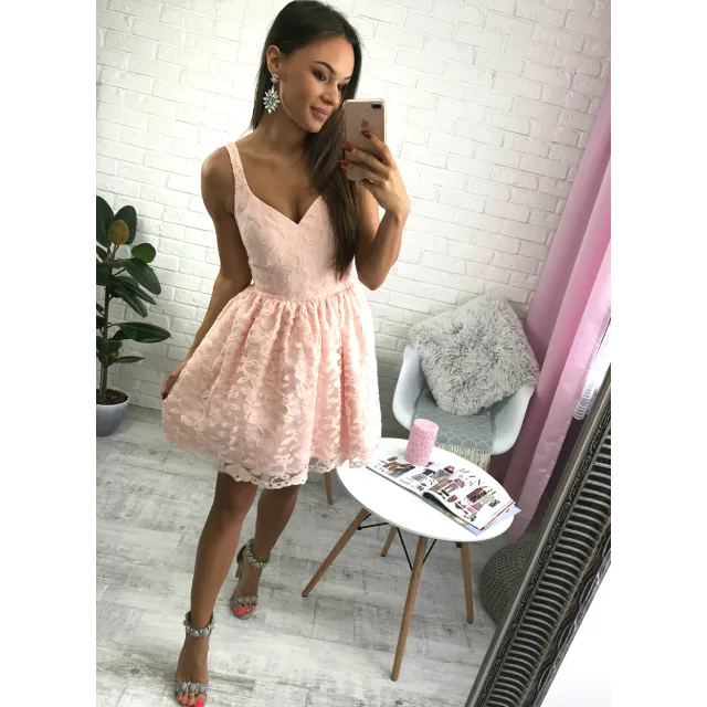 Short Cheap Simple V Neck Blush Pink Lace Homecoming Dresses 2018, CM518