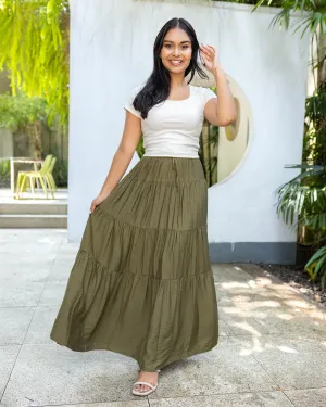 Shyla Layered Maxi Skirt - Olive