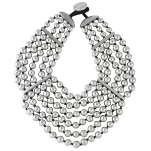 SILVER BEADED STATEMENT NECKLACE. SILVER