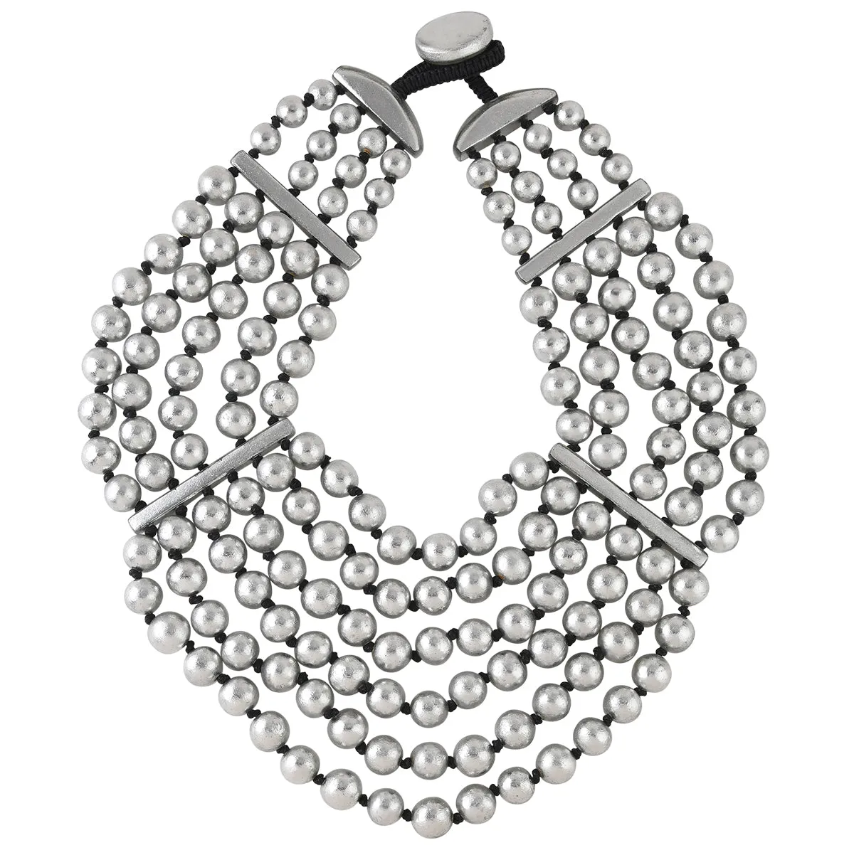 SILVER BEADED STATEMENT NECKLACE. SILVER