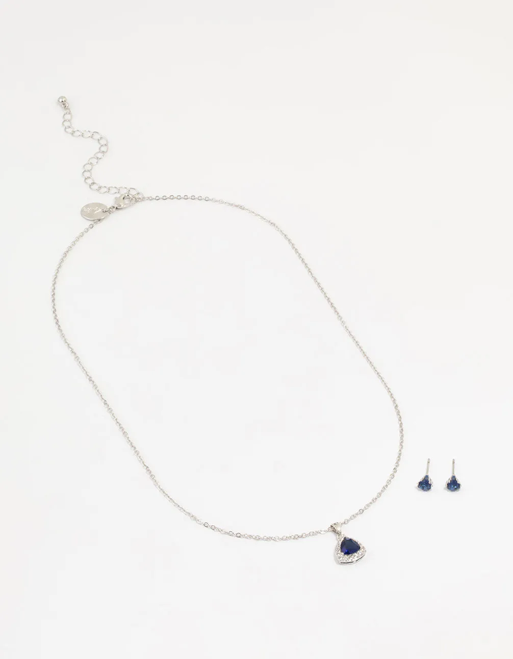 Silver Blue Cubic Zirconia Blue Pendant Necklace & Earrings Set