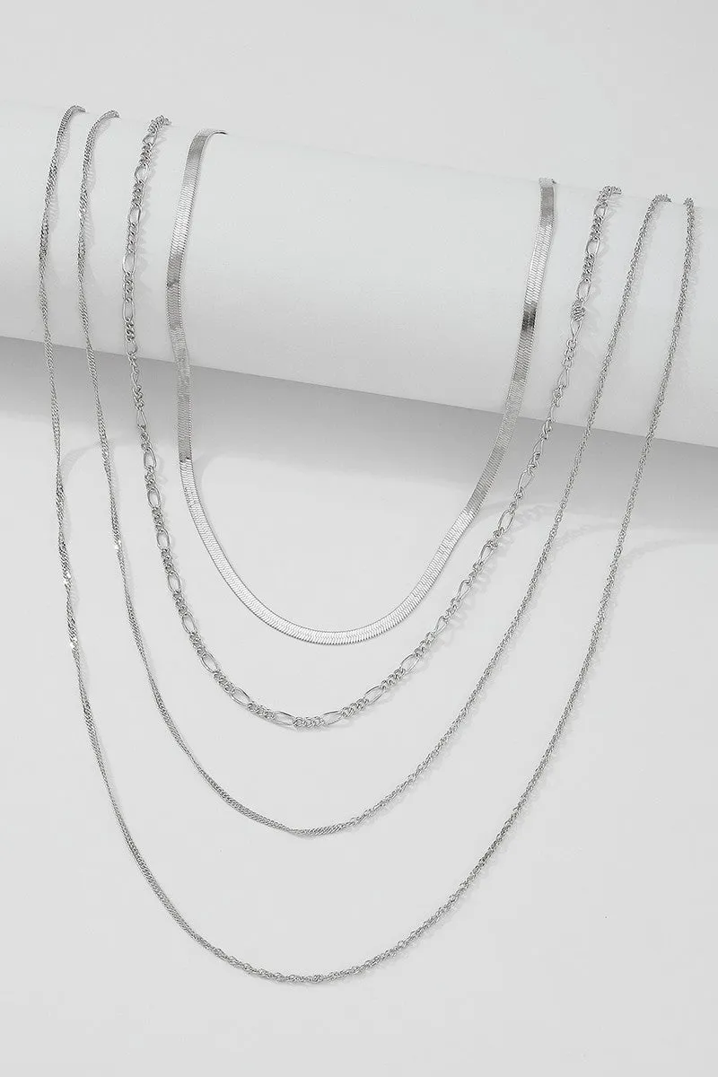 Silver Layering Chain Necklace Set