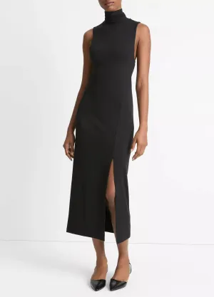SLEEVELESS TURTLENECK DRESS W/ SIDE SLIT