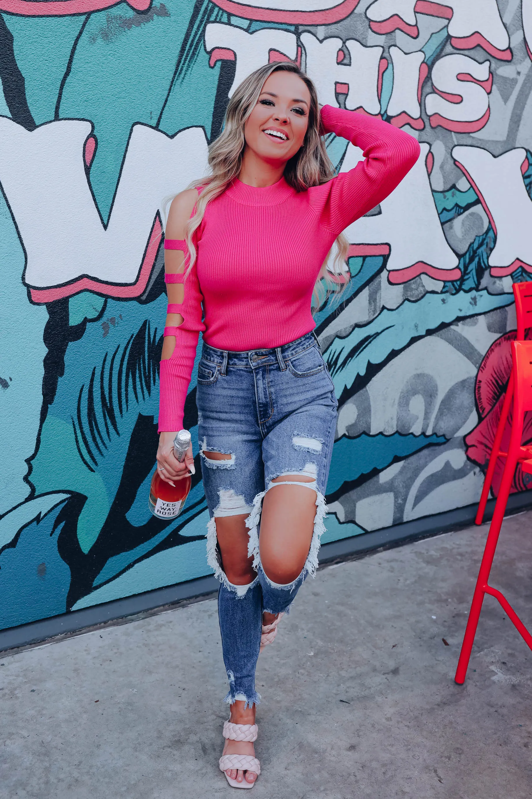 So Extra Cold Shoulder Sweater - Hot Pink