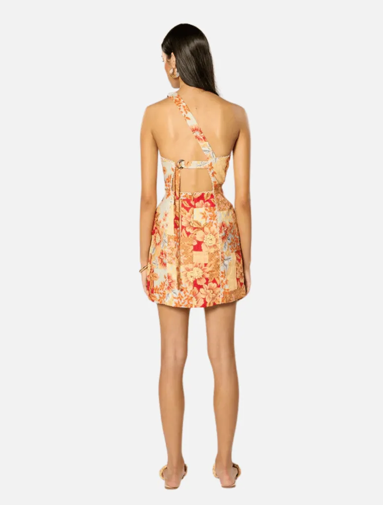 Solene Asymmetrical Short Dress - Orange Floral