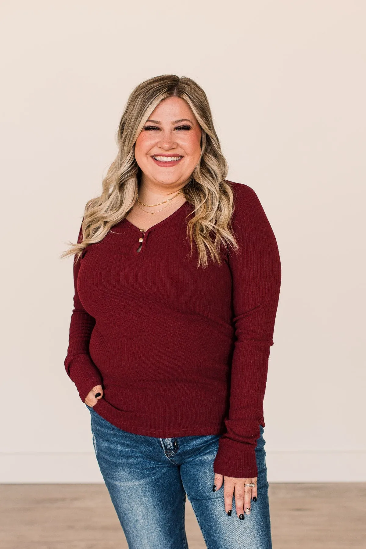 Starting Fresh Ribbed Knit Top- Burgundy