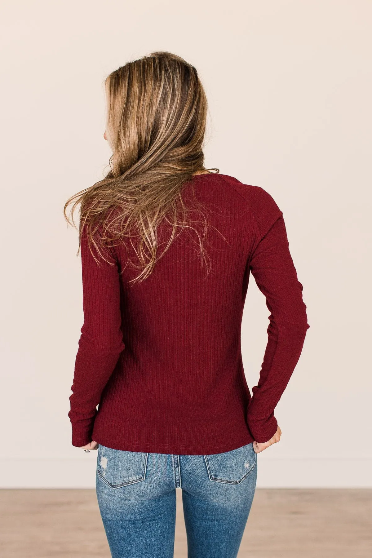 Starting Fresh Ribbed Knit Top- Burgundy