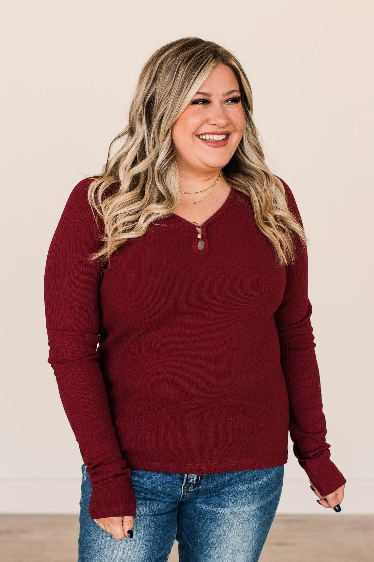 Starting Fresh Ribbed Knit Top- Burgundy