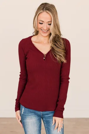 Starting Fresh Ribbed Knit Top- Burgundy