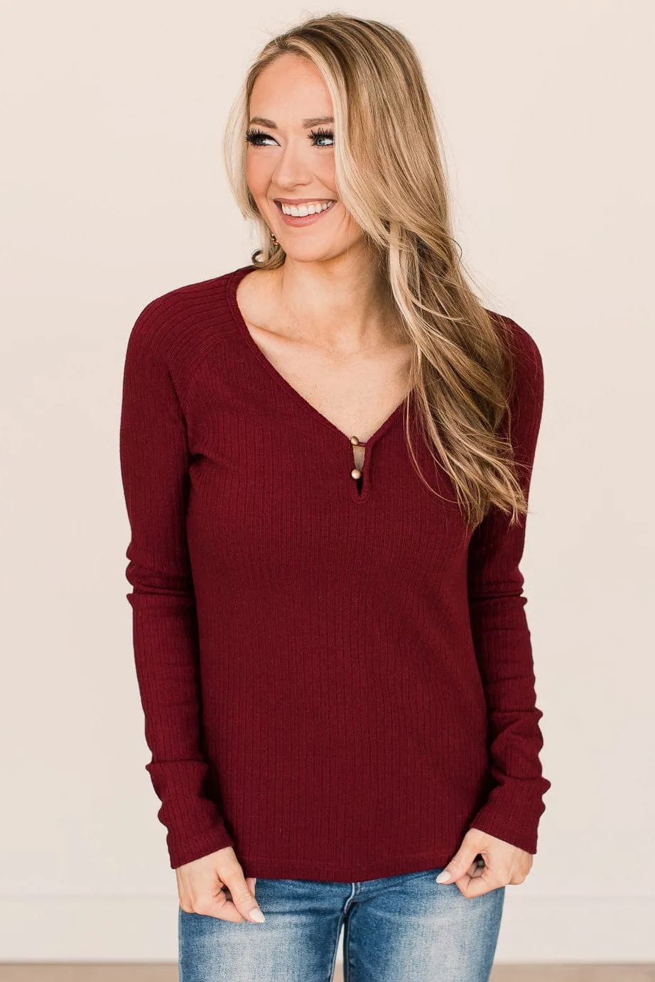 Starting Fresh Ribbed Knit Top- Burgundy