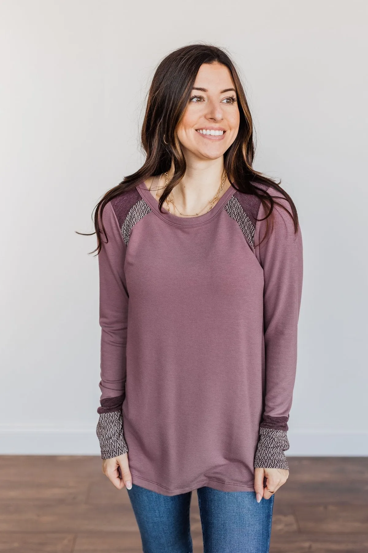 Stepping Out Long Sleeve Top- Light Plum