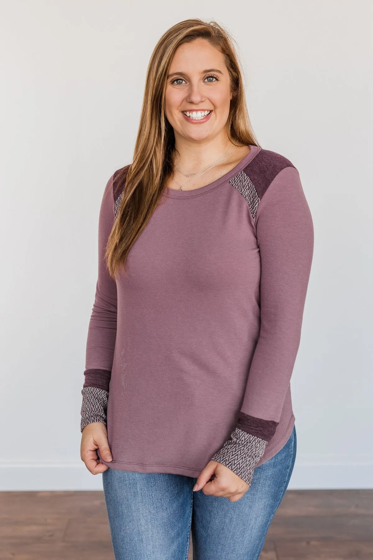 Stepping Out Long Sleeve Top- Light Plum