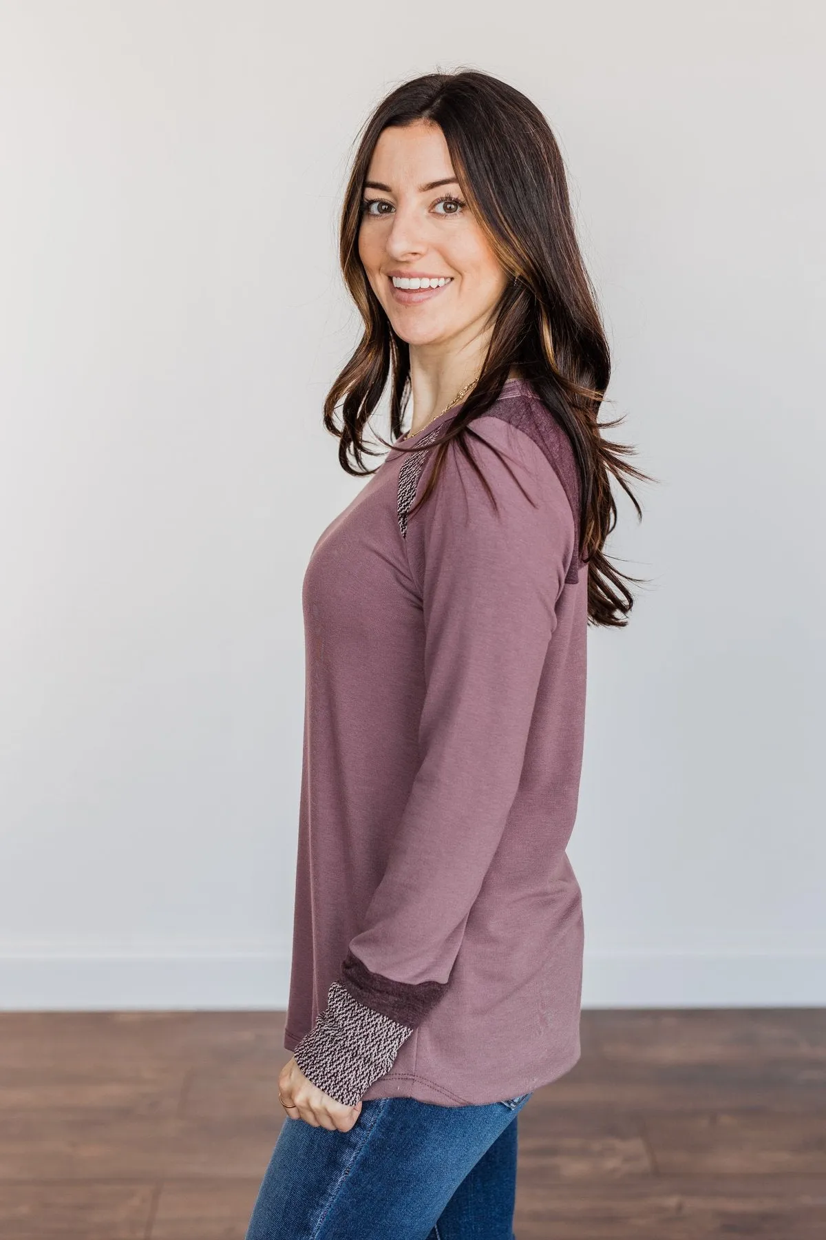 Stepping Out Long Sleeve Top- Light Plum
