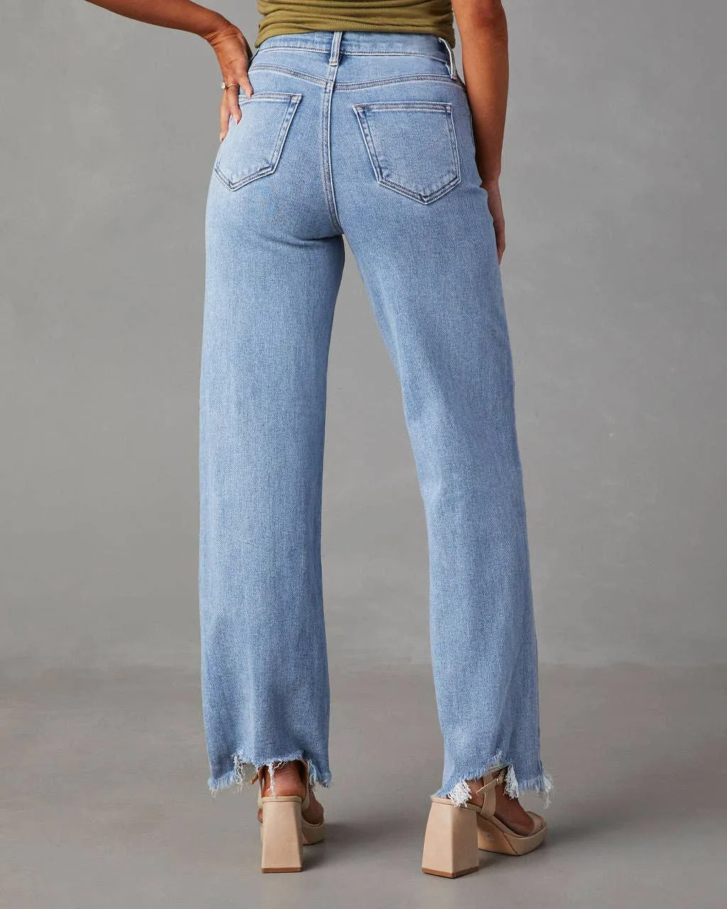 Straight Leg Distressed Hem Jeans