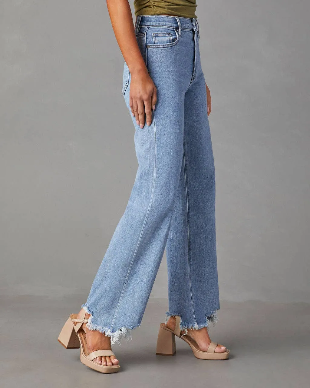 Straight Leg Distressed Hem Jeans