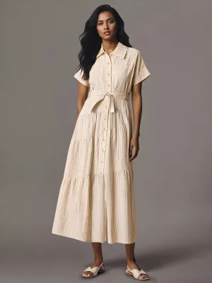 Stripe Tie Waist Shirt Maxi Dress