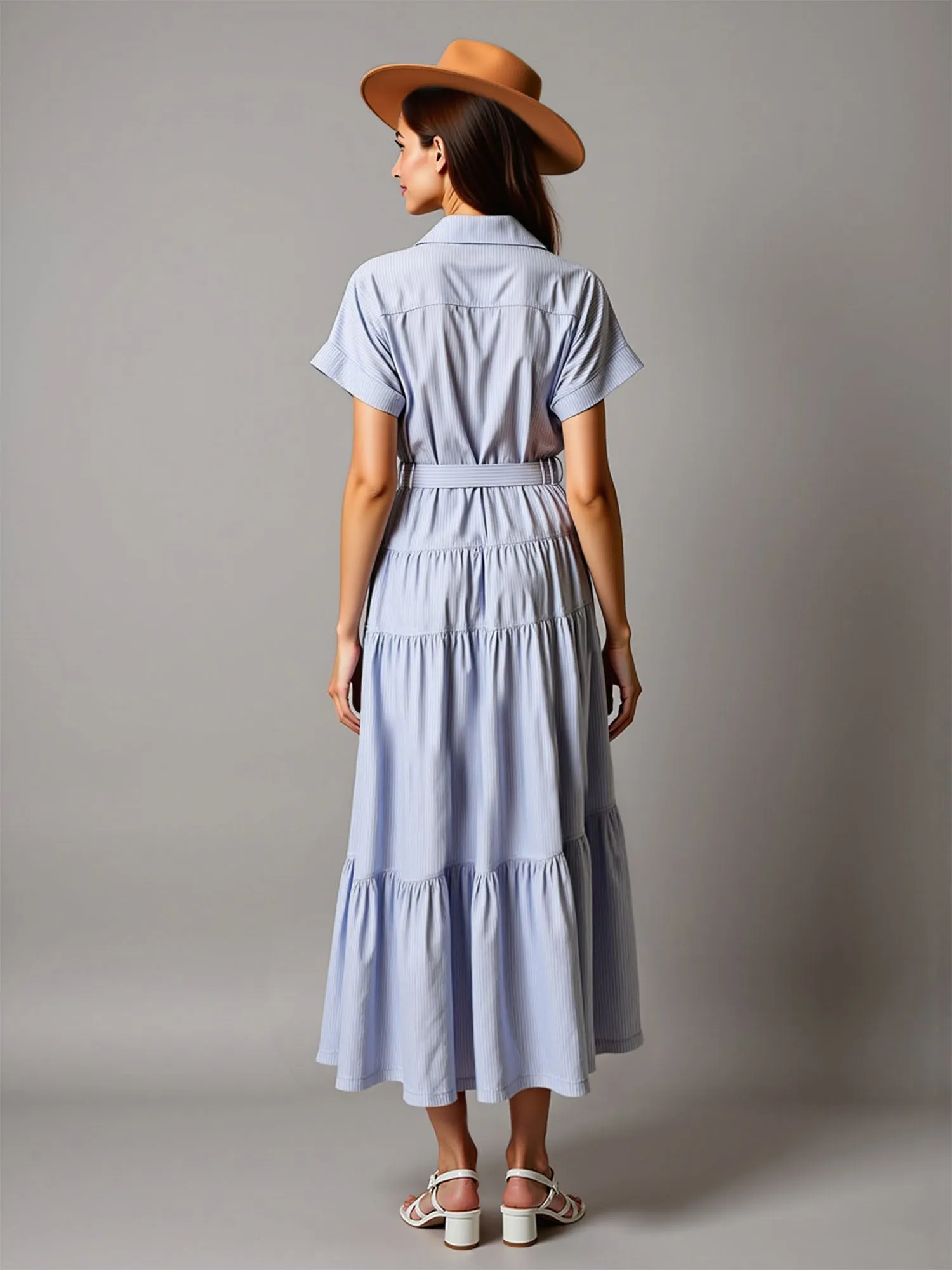 Stripe Tie Waist Shirt Maxi Dress