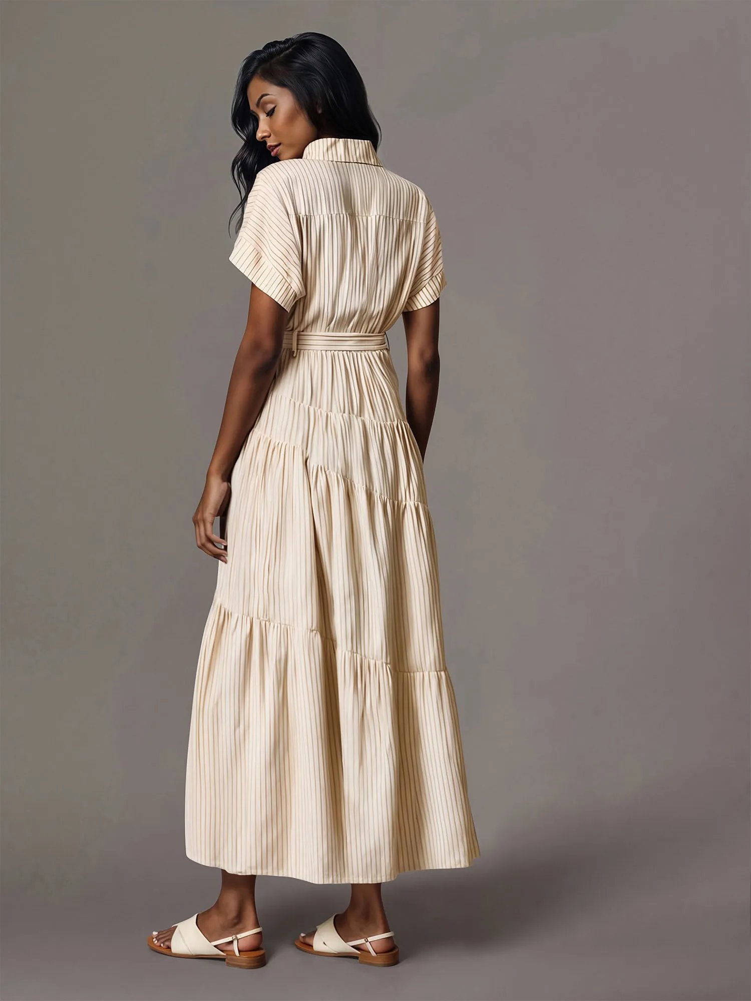 Stripe Tie Waist Shirt Maxi Dress