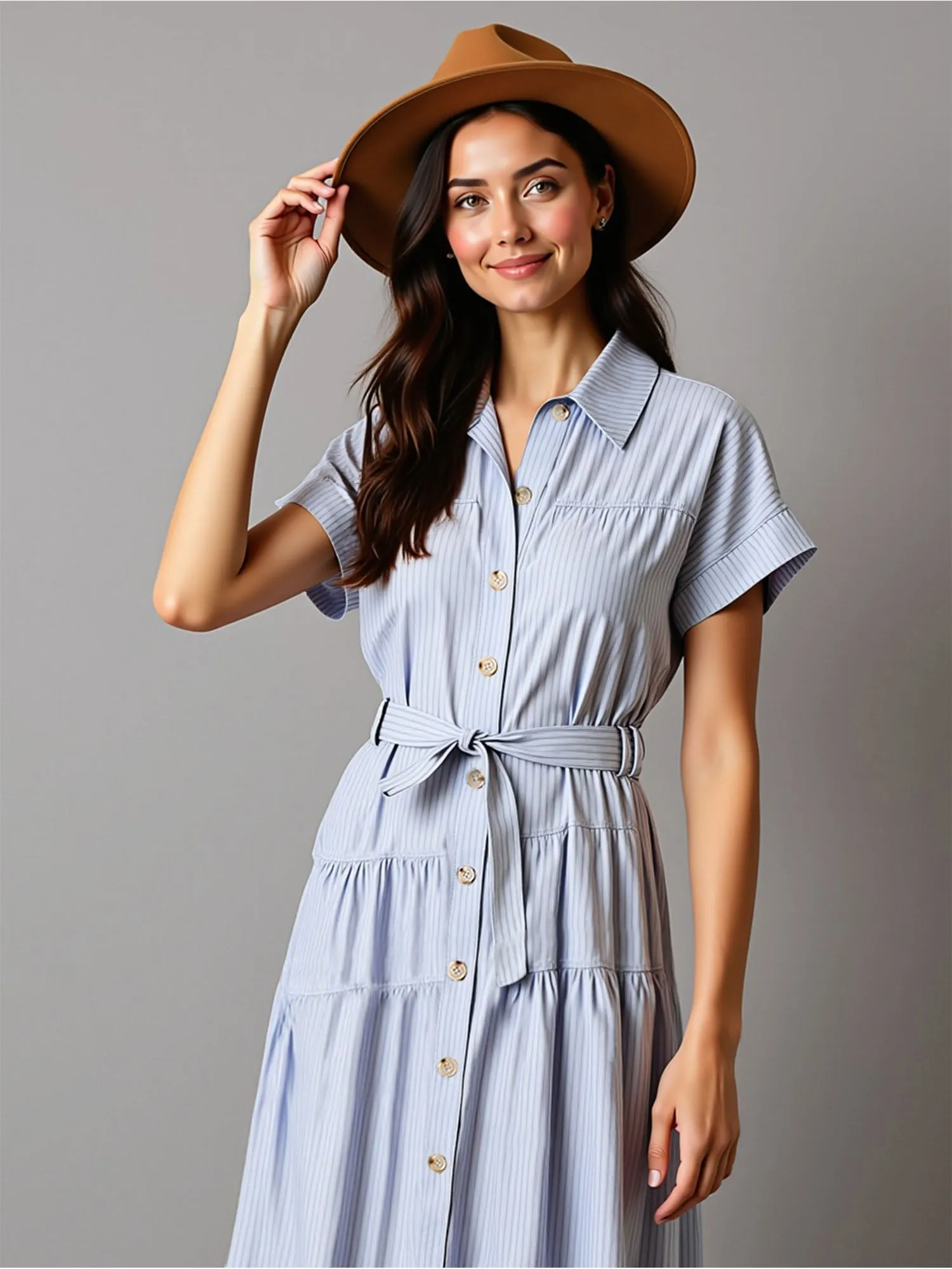 Stripe Tie Waist Shirt Maxi Dress