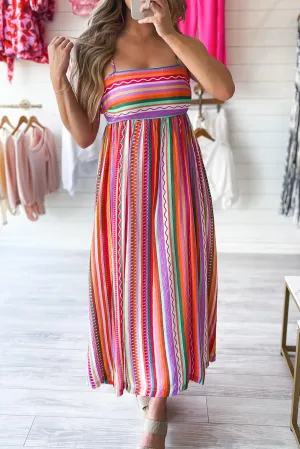Striped Smocked Boho Maxi Dress with Thin Straps