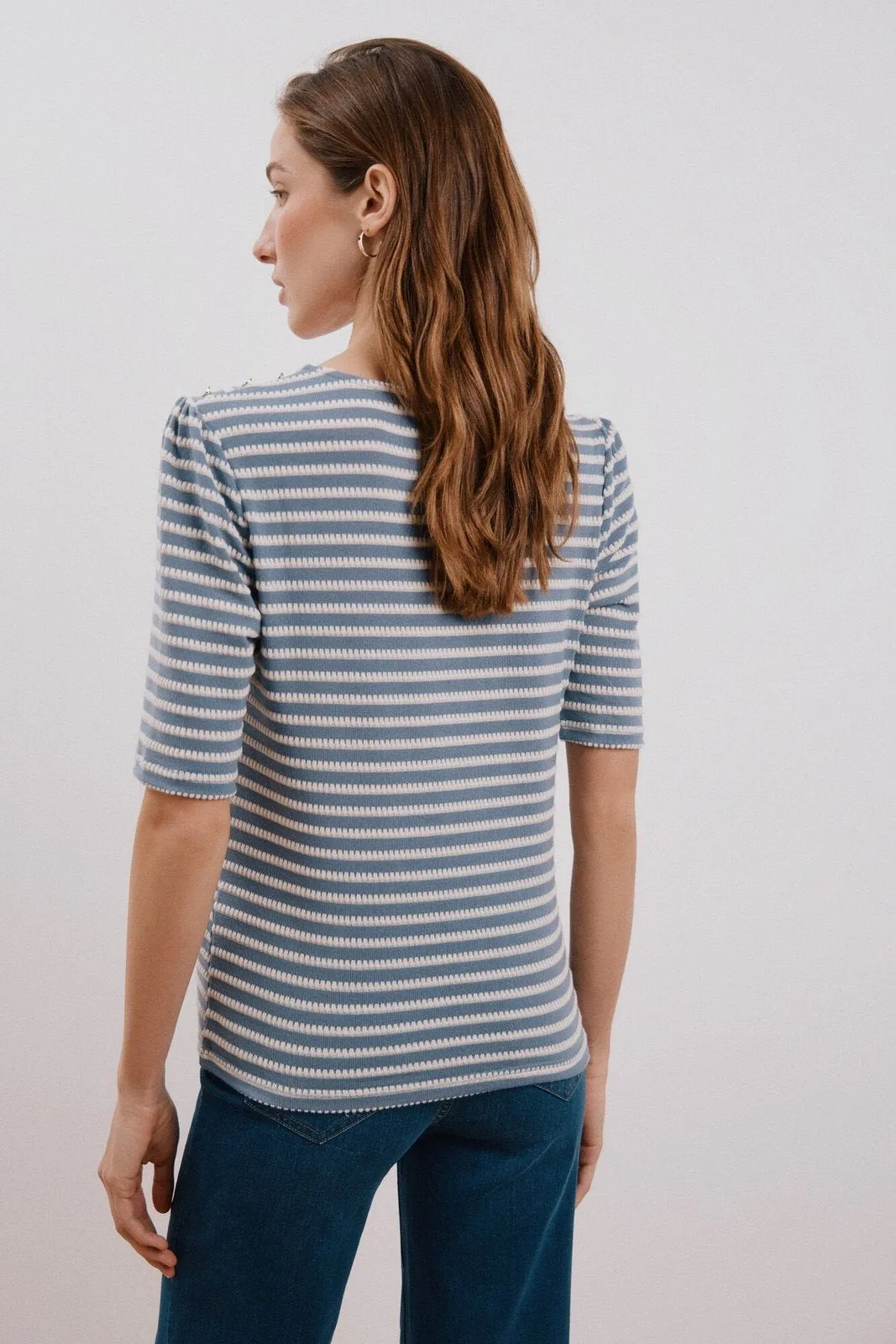 Striped structured t-shirt - Medium Blue