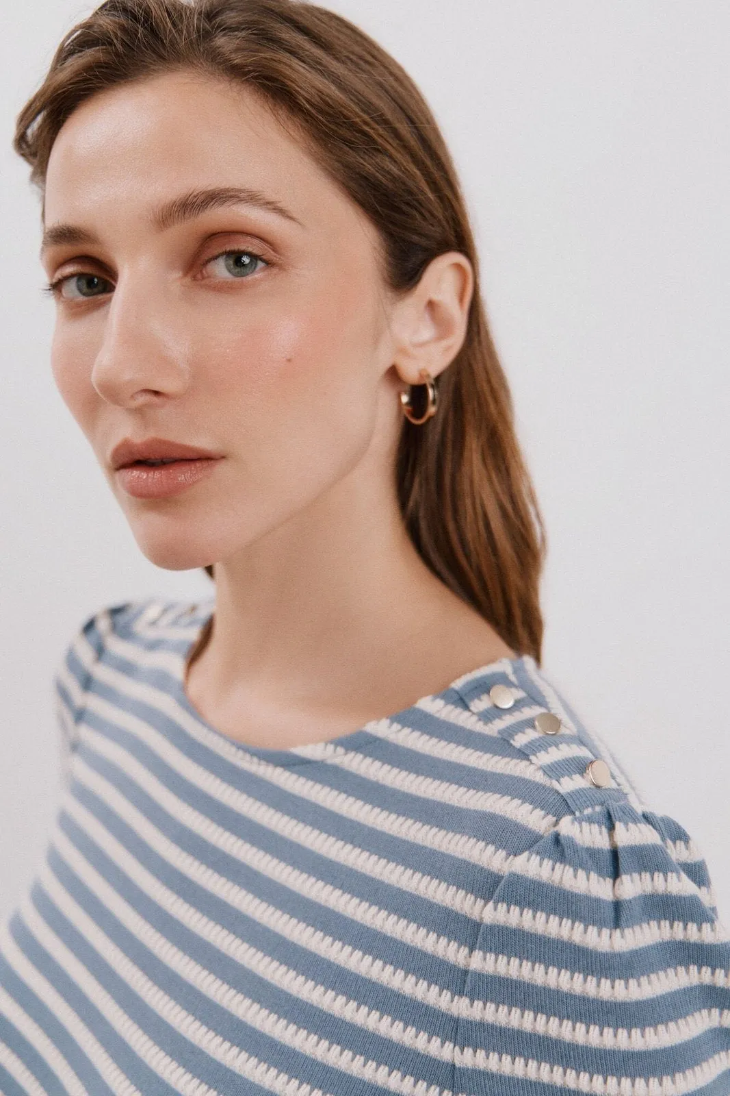Striped structured t-shirt - Medium Blue