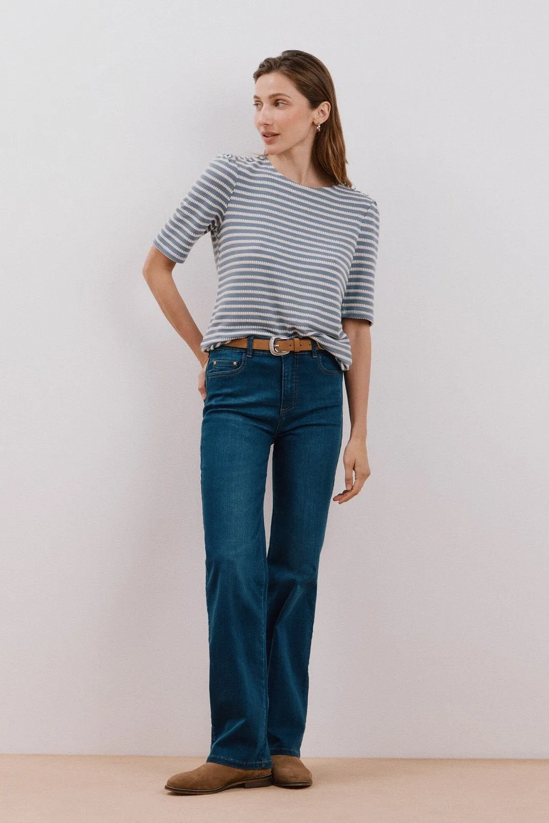 Striped structured t-shirt - Medium Blue