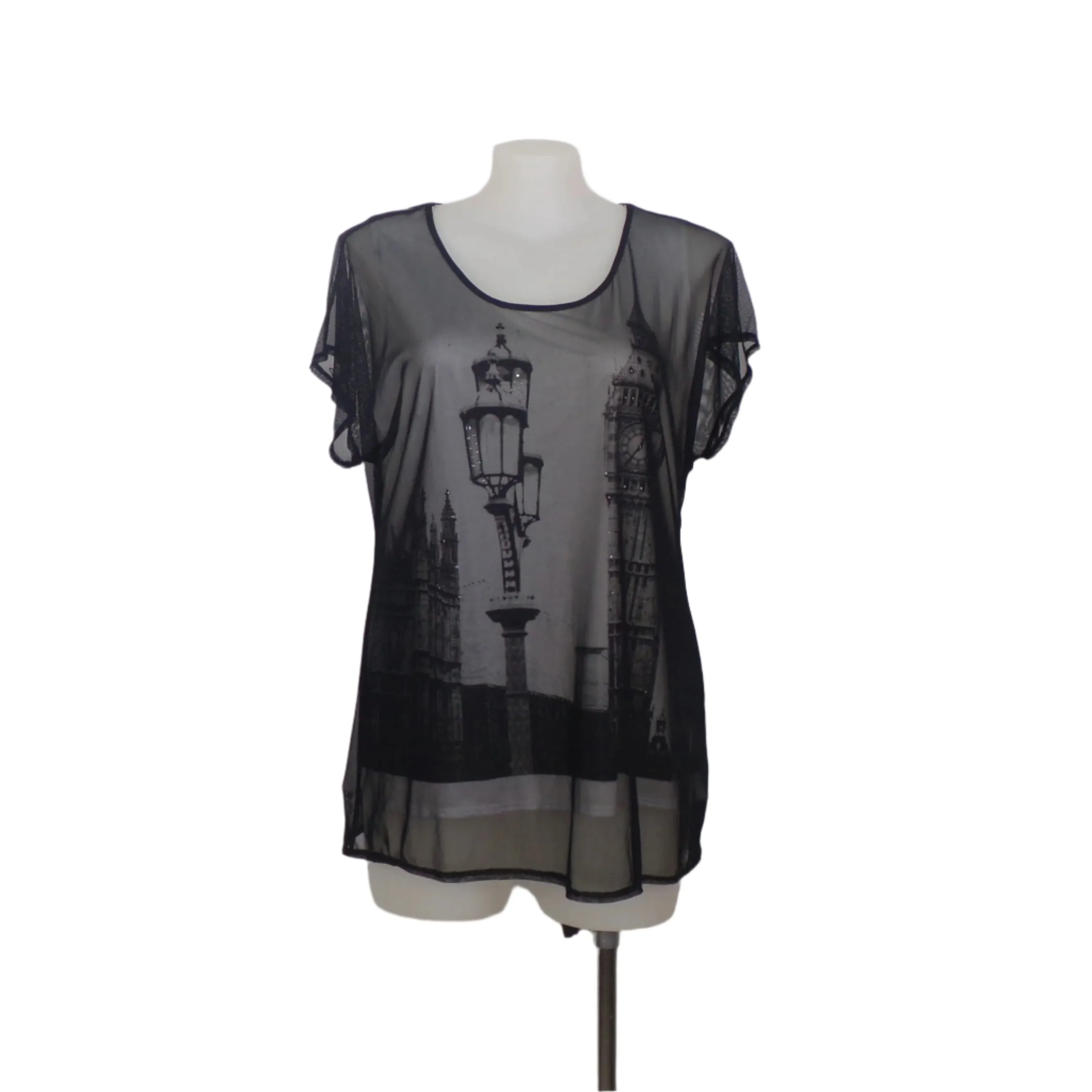 Style & Co British Print Tank with Black Mesh Overlay Size 18