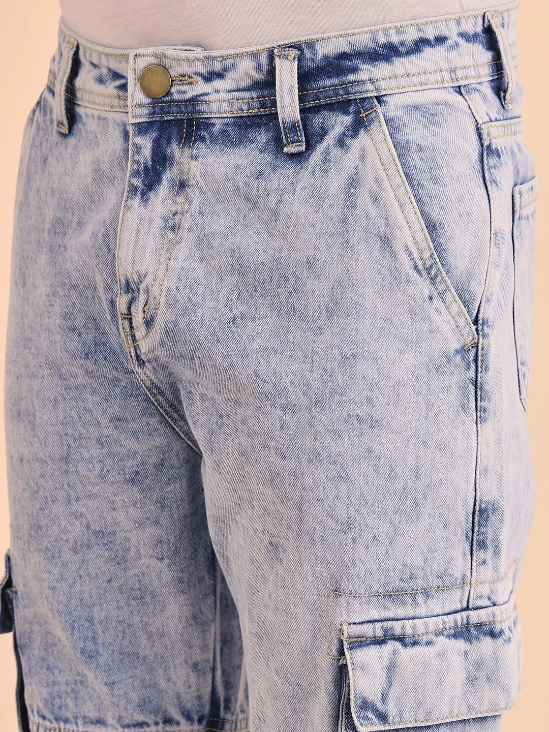 Style Quotient Men Light Blue Relaxed Fit Mid Rise Cargos