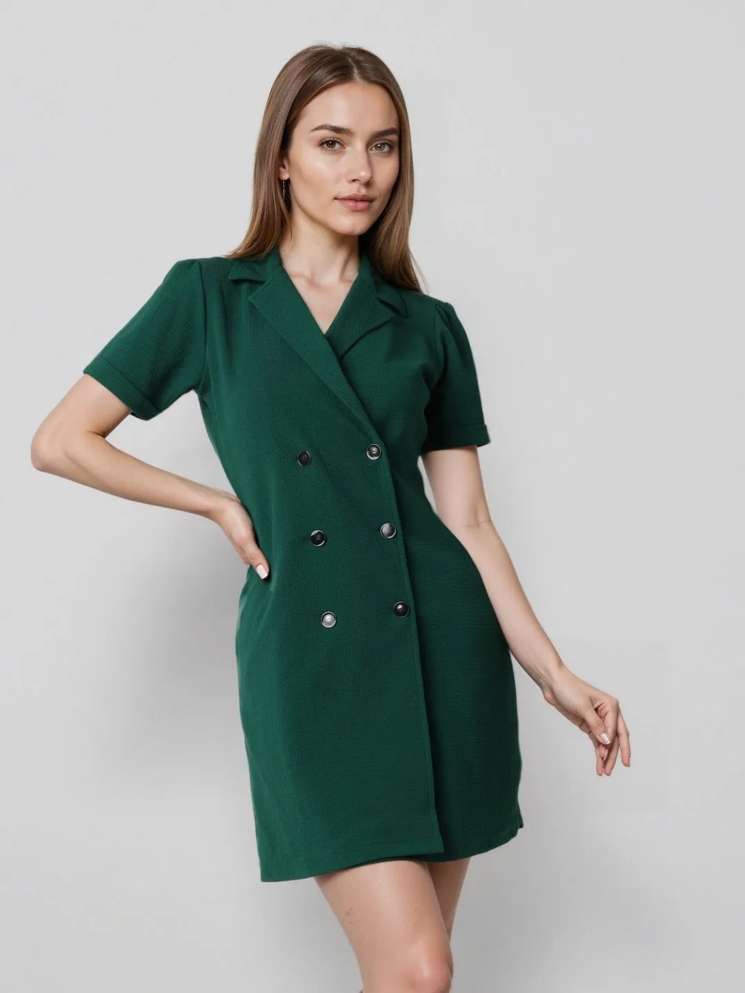 Style Quotient Women Solid Embrald Green Polyknit Blazer Dress