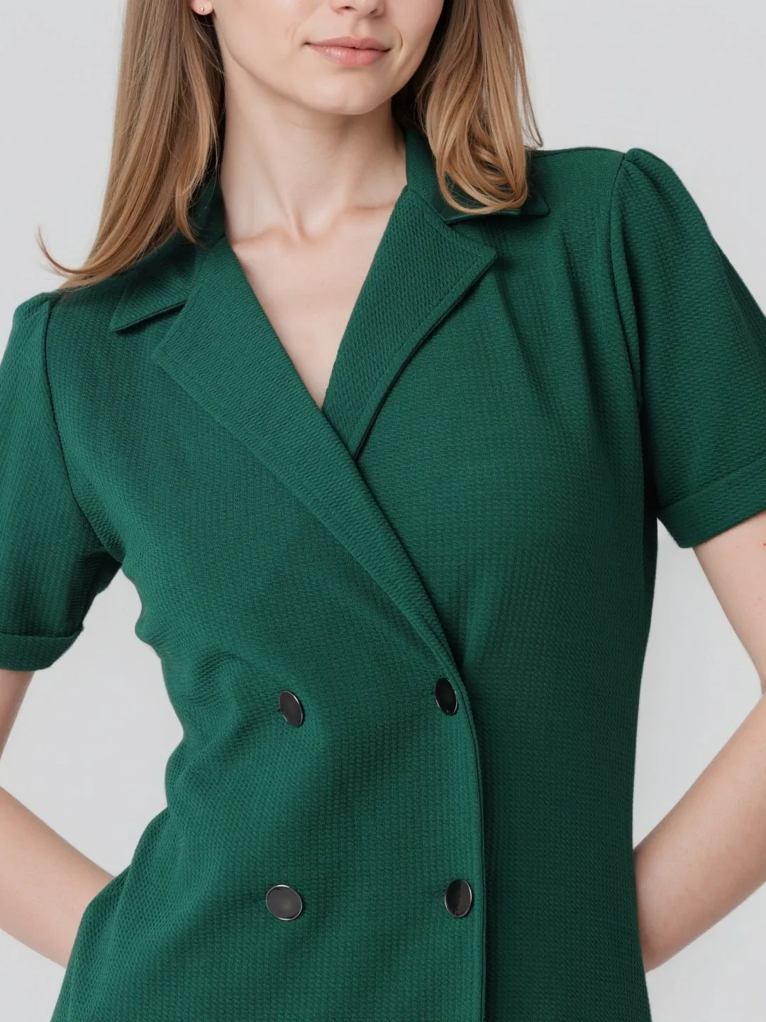 Style Quotient Women Solid Embrald Green Polyknit Blazer Dress