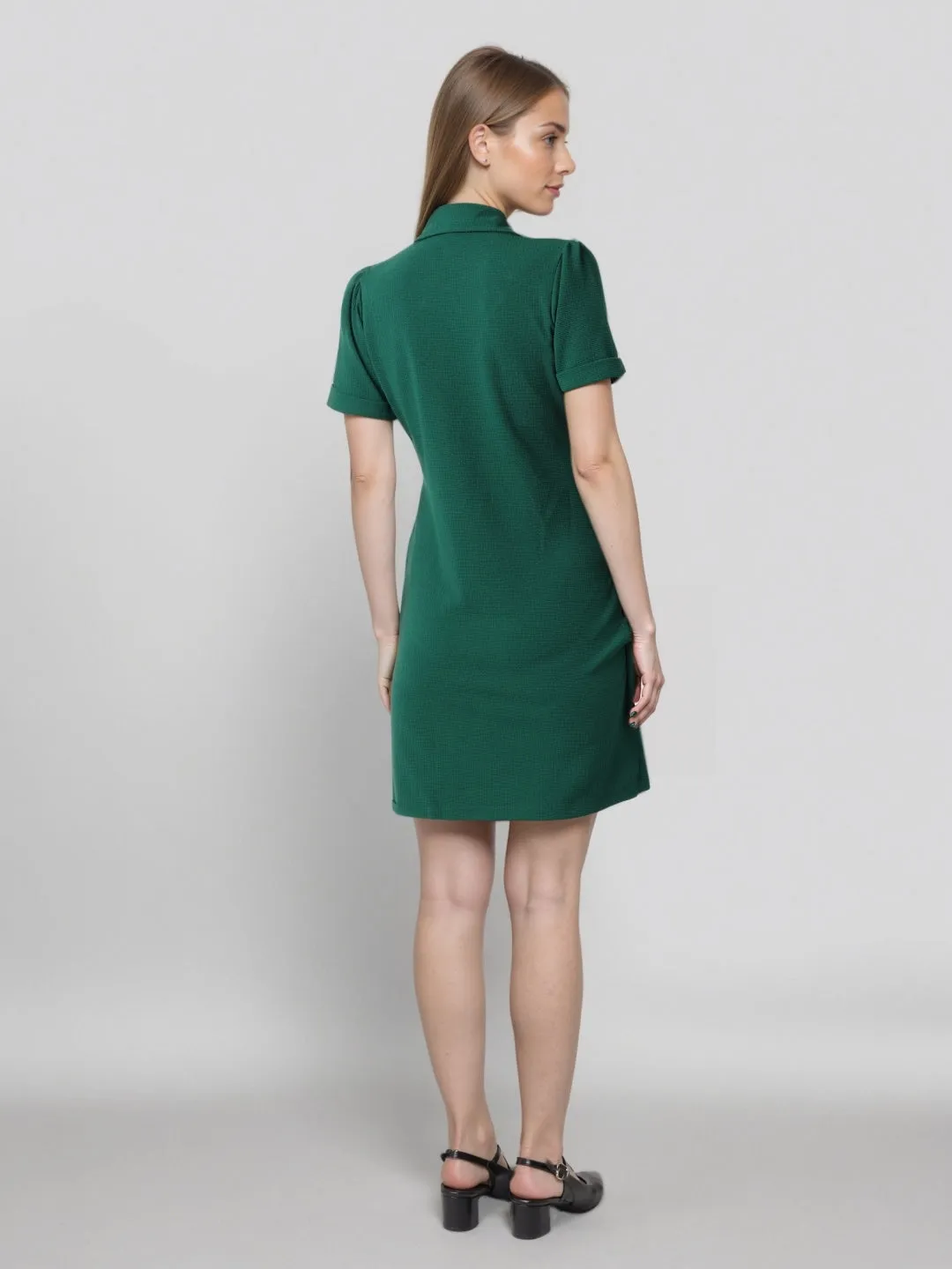 Style Quotient Women Solid Embrald Green Polyknit Blazer Dress
