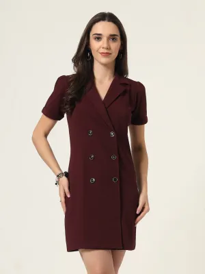 Style Quotient Women Solid Maroon Texture Polyester Regular Fit Semi Formal Blazer Dress