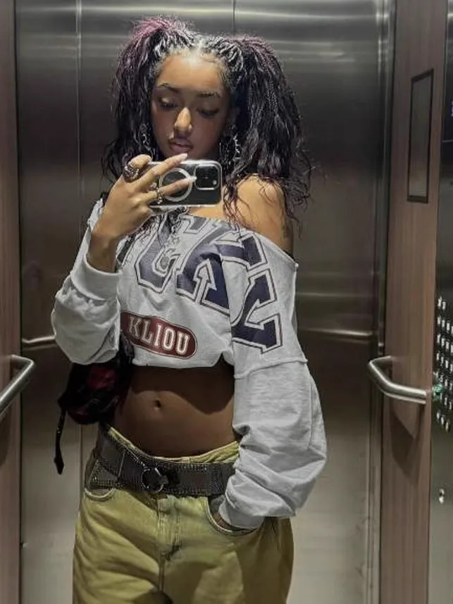 Stylish Casual Slash Shoulder Crop Long Sleeve T-Shirt with Bold Lettering and Statement Design