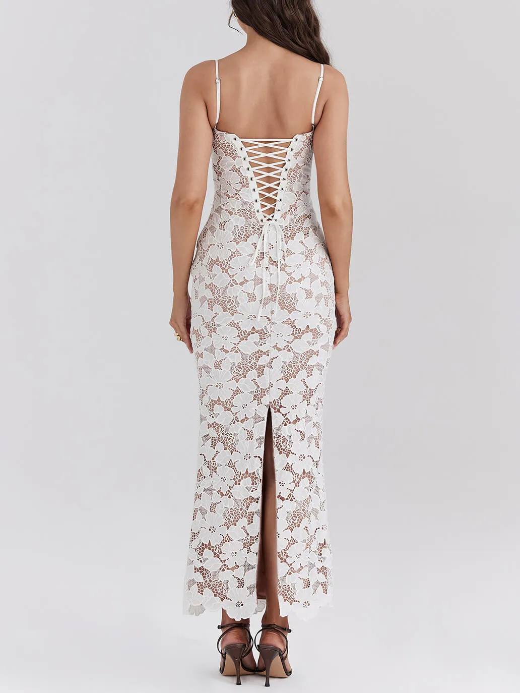 Stylish Sexy Lace Charming Halter See-Through Midi Dress