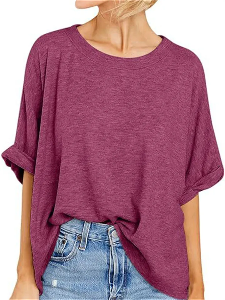 Summer Candy Color Women's Round Neck Short Sleeve T-shirt