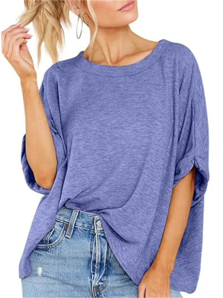Summer Candy Color Women's Round Neck Short Sleeve T-shirt