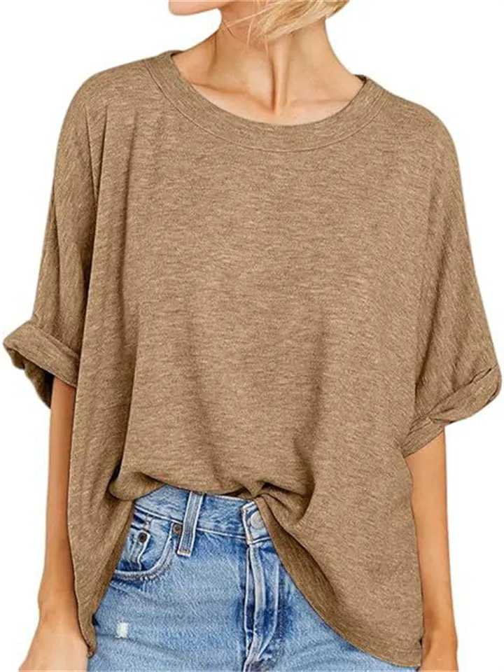 Summer Candy Color Women's Round Neck Short Sleeve T-shirt