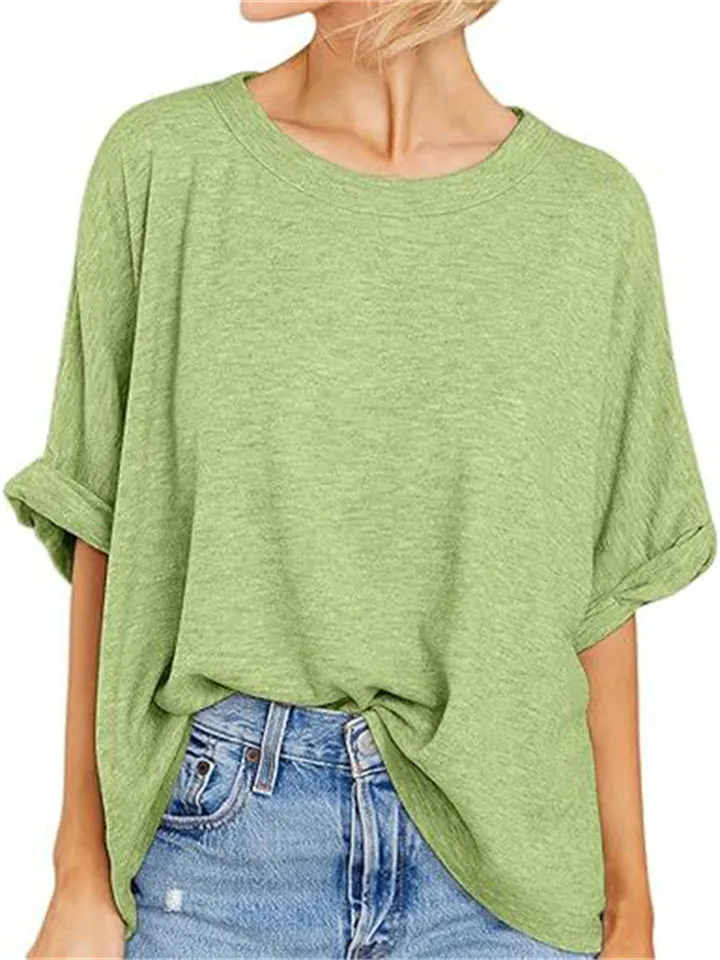 Summer Candy Color Women's Round Neck Short Sleeve T-shirt