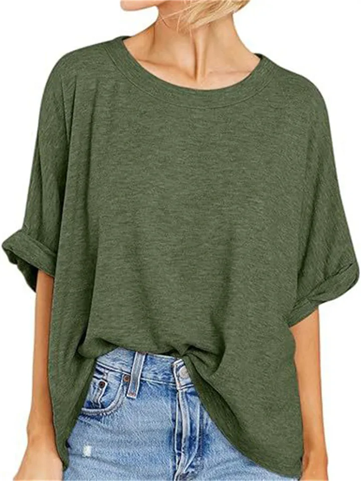 Summer Candy Color Women's Round Neck Short Sleeve T-shirt
